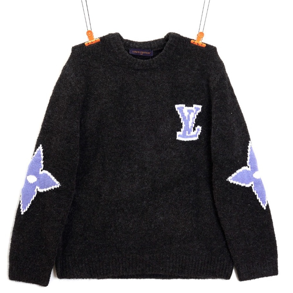 Louis Vuitton Black Crewneck Sweater with Purple Accents